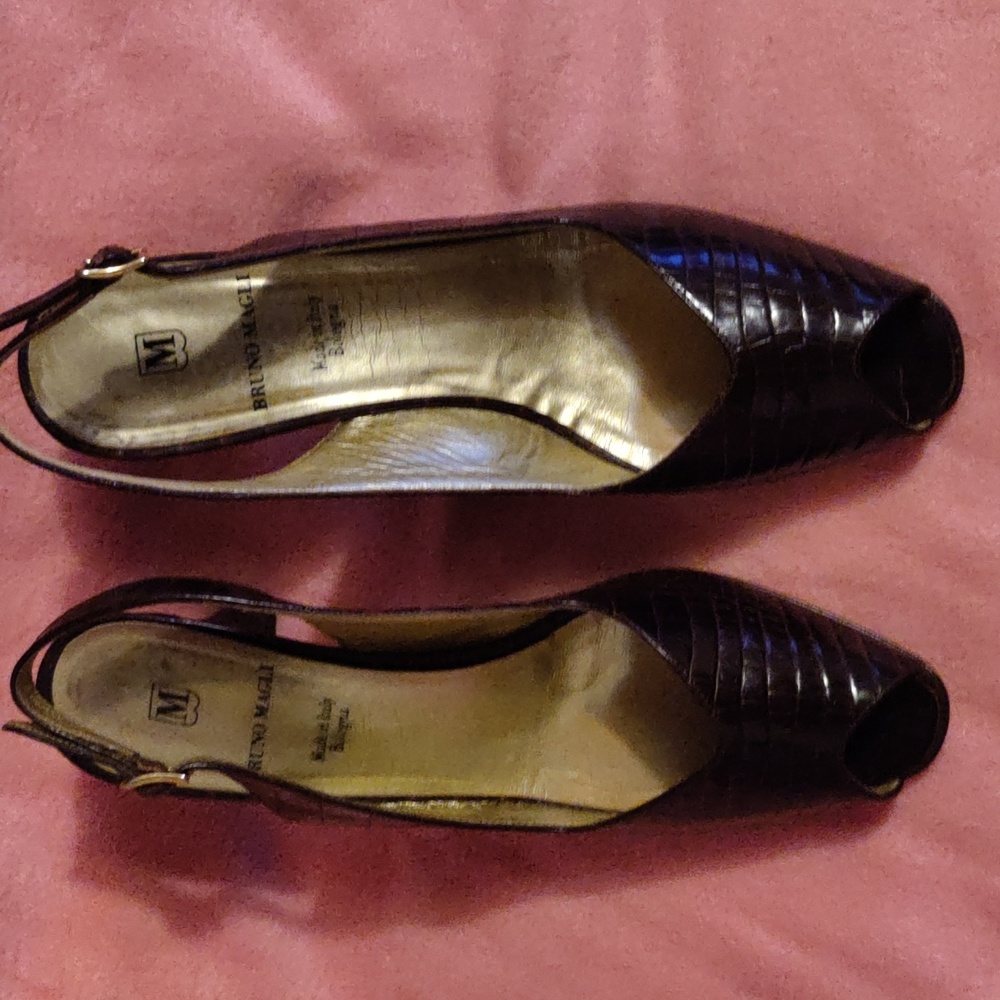 Size 8 1/2 AAA,  Brown, open toe Bruno Magli.